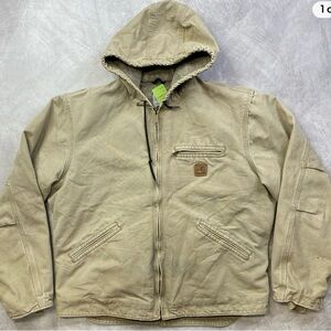 Carhartt J141 266 Jacket Full Zip Hooded Sherpa Lining Zipper Pocket Size Large